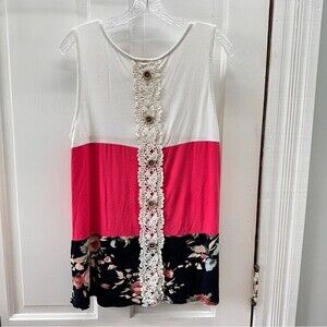 Vanilla Bay sleeveless tank top blouse‎ women's large white, pink, floral